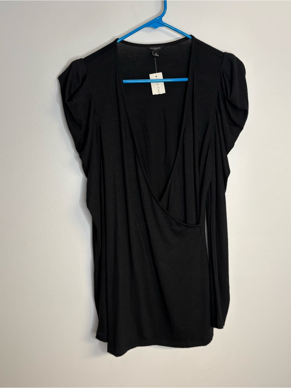 Ann Taylor Black Draped Wrap-Style Top